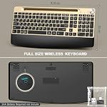 GAMCATZ Clavier sans fil ergonomique avec dossier de repos bas de poignet,Porte-téléphone/tablette, conception de quiet,Windows & Mac OS, sans fil de taille complète USB Clavier d'ordinateur pour bureau, Laptop, PC, Mac, Windows-Gold