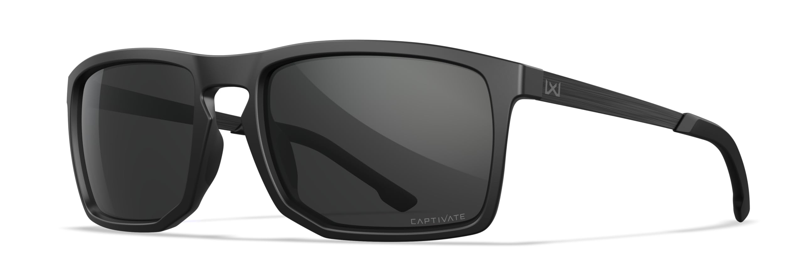 Wiley X WX Axe Lunettes de soleil de sécurité pour homme incassables Protection UV pour combat, tir Captivate Verres gris polarisés Monture noire mate, Noir/blanc