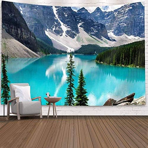 Qchengsan Forest Mountains Tapestry, Tree Lake Stream Scenery Tapestry,Blue Ocean Art Wall Tapestry, Nature Landscape Wall Hanging Tapestry for Bedroom Living Room Dorm Decor(59" x 51")(BS02-Waves)