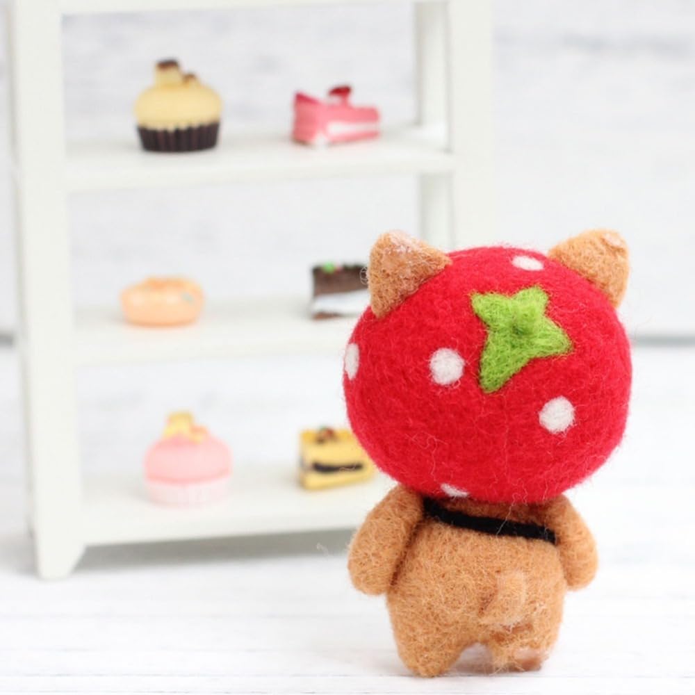 MOPFOL Needle Felting Kit 4 Styles - DIY Wool Craft with Foam Pad, Felting Needles & Accessories for Animal Doll Making(Strawberry Shiba Inu)