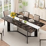 71 inch Dining Table for 4 5 6 | Modern Black Rectangular Kitchen Table W/Waterproof Wood Tabletop,Farmhouse Long Dining Room Tables W/Adjustable Legs&Wood Strip Base for Kitchen Living Room