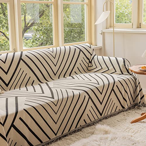 Dreamingo Beige Sofa Covers For 3 Cushion Couch Black Heringbone Couch Cover For Pets Soft Chenille L Shape Couch Protector Washable Sectional Couch Covers With Tassel, 71"X150" #TOP5