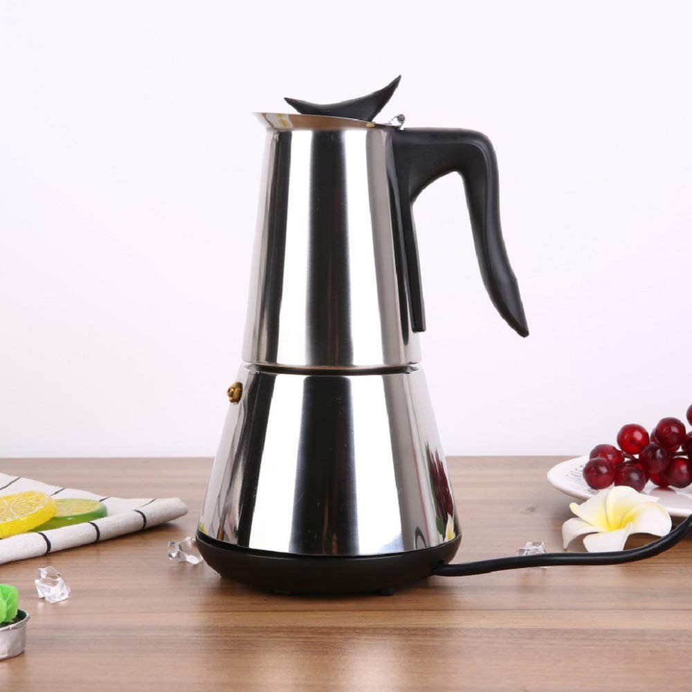 Cafetière à expresso avec cuisinière électrique, marmite moka, percolateur, 6 tasses, cafetière électrique électrique en acier inoxydable, prise UE