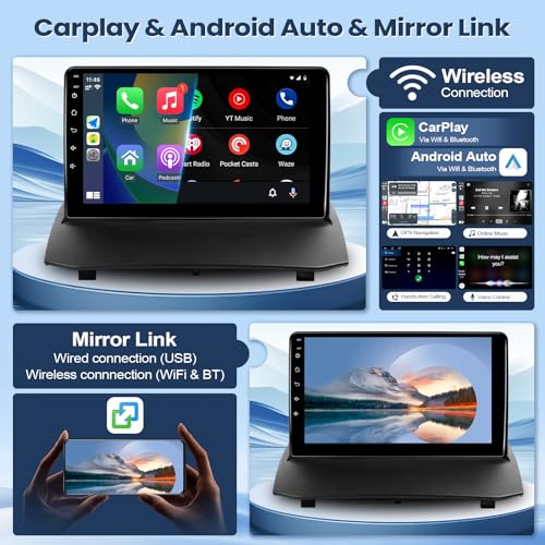 Leadfan Rádio de carro com CarPlay sem fio e Android Auto para Ford Fiesta 2009-2014 estéreo, tela s