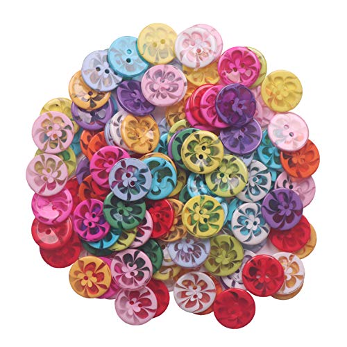 Yaka200 Pcs Mixed Resin Flowers Button/Sewing Lots Buttons 2 Hole Baby Sewing Diy Crafts Children's Manual Button Painting, Diy Handmade Ornament #TOP5