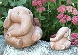 Farbe: Terrakotta, handbemalt Steinfigur Elefanten 2er Set - Terrakotta, Deko, Figur, Garten, Stein, frostsicher