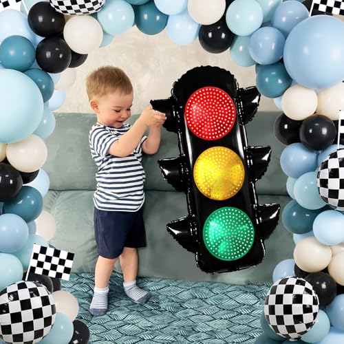 Image of 2Pcs Traffic Signal Balloons for Race Car Birthday Party Decoration, Traffic Balloons, Building Vehicle Birthday Party Supplies, Two Fast Theme Party Decoration