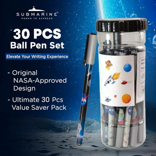 Image of Submarine 3026, 30 pcs Ball pens set for School and Office stationery, Original Design Approved by NASA, Black Ink Refill, Value Saver Pack, Multicolored, Perfect for corporate gifting