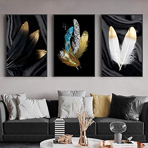 Peinture sur toile et art mural nordique de plumes 30x45cm