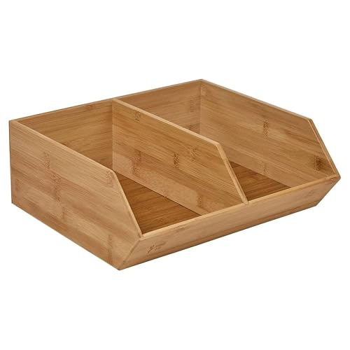 Urbnliving Large Bamboo & Wooden Cosmetic Organiser – Makeup Storage Box & Vanity Desktop Holder For Skincare, Jewellery, And Accessories (2, Double Compartment)