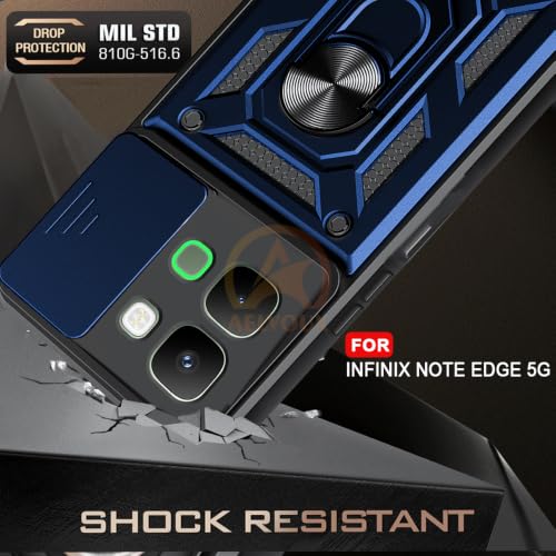 Image of Armor Bumper Back Cover Case for Infinix Note Edge 5G | Rotating Camera Cover, Ring Holder & Kickstand | Heavy Duty & 360 Degree Protection Infinix Note Edge 5G Back Cover (Blue)
