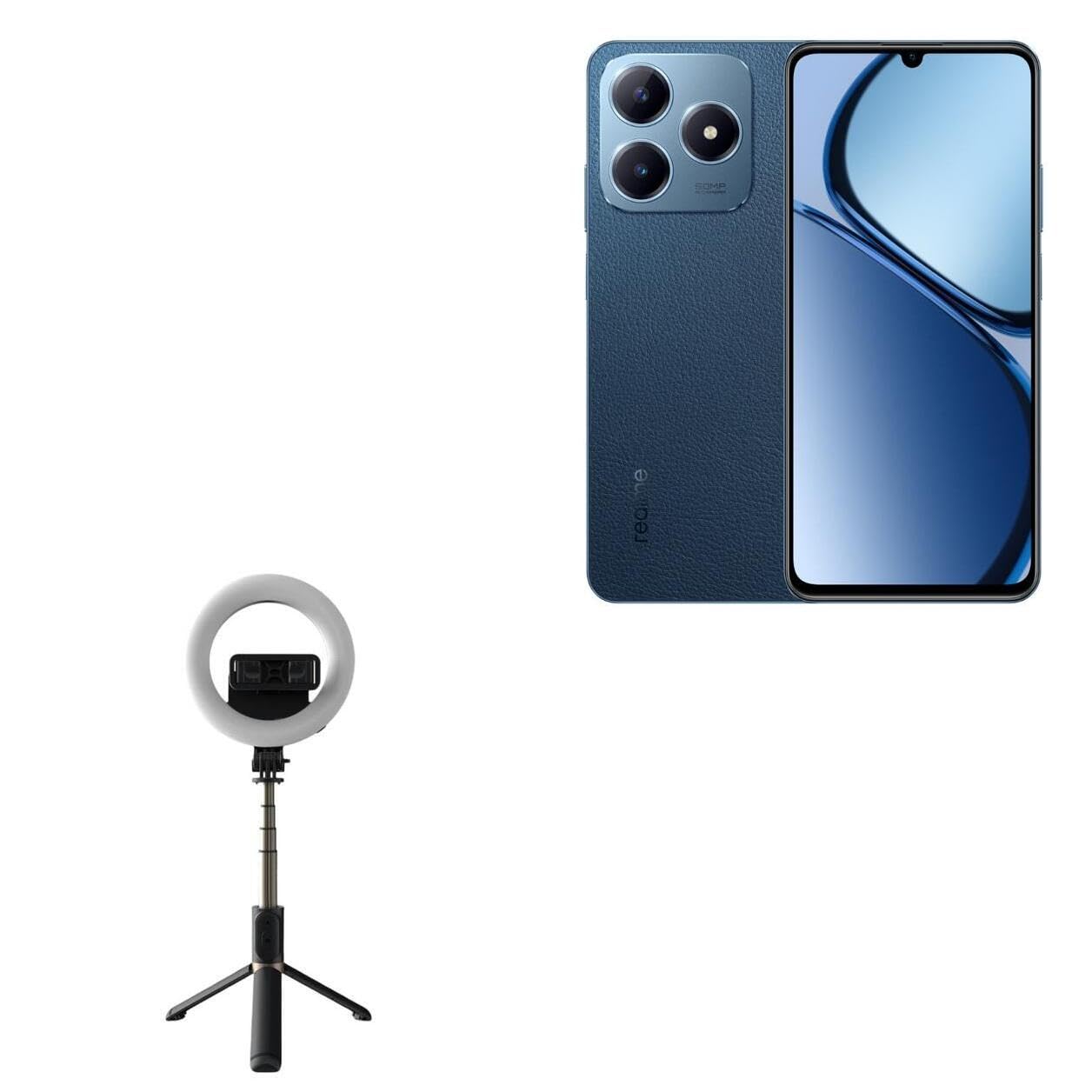 BoxWave Stand and Mount Compatible with Realme C63 - RingLight SelfiePod, Selfie Stick Extendable Arm with Ring Light - Jet Black