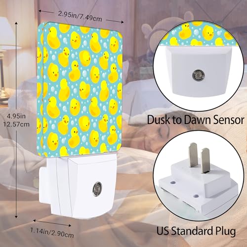Image of Yellow Rubber Ducks Night Light, Dusk to Dawn Smart Sensor Nightlight for Bedroom Bathroom Kitchen Hallway Stairs Hallway, Plug-in, Energy Efficient Decor Desk Lamp Gifts