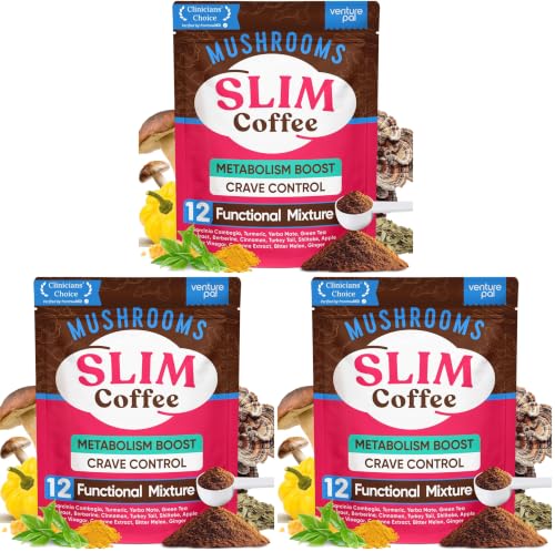 Image of Venture Pal Slim Mushroom Coffee, Instant Coffee with Berberine, Cinnamon, Yerba Mate & Turmeric, Supports Weight Management & Energy, 40 Servings (Pack of 3)