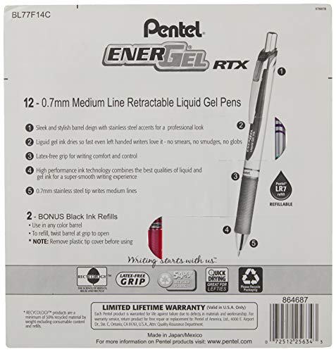 Pentel EnerGel RTX Bolígrafos Retráctiles 0.7 mm Gel miniatura 3