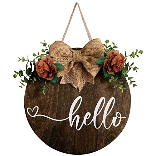 Wood Round Hello Welcome Wreath Sign Hanging Decoration Front Door, Farmhouse Porch Sign And Artificial Green Plant, Rural Outdoor Decor New House Relocation Gift #TOP16