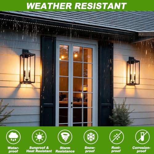 Image of FILIYANO Large 24 Inch Outdoor Wall Light Fixtures, Black, 2-Pack | IP65 Waterproof, Anti Rust, Hardwired, Tempered Glass, E12, 2-light, Modern, Exterior, Porch, Garage and Front Door Lantern