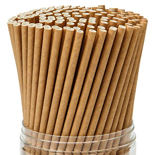 Keriber 350 Pieces Brown Kraft Paper Straws Biodegradable Drinking Straw with Bulk Top Quality Drinking Straws Decorations for Wedding Supplies and Party Favors