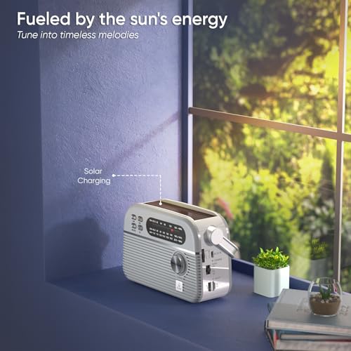Image of iGear Trinity Solar-Powered MP3 Player & 3-Band Radio with FM /AM /SW, Retro Modern Style, Bluetooth, USB, TF /SD Card, 1200 mAh Rechargeable Battery, Solar Charger, 1 Year Replacement Warranty (Silver)
