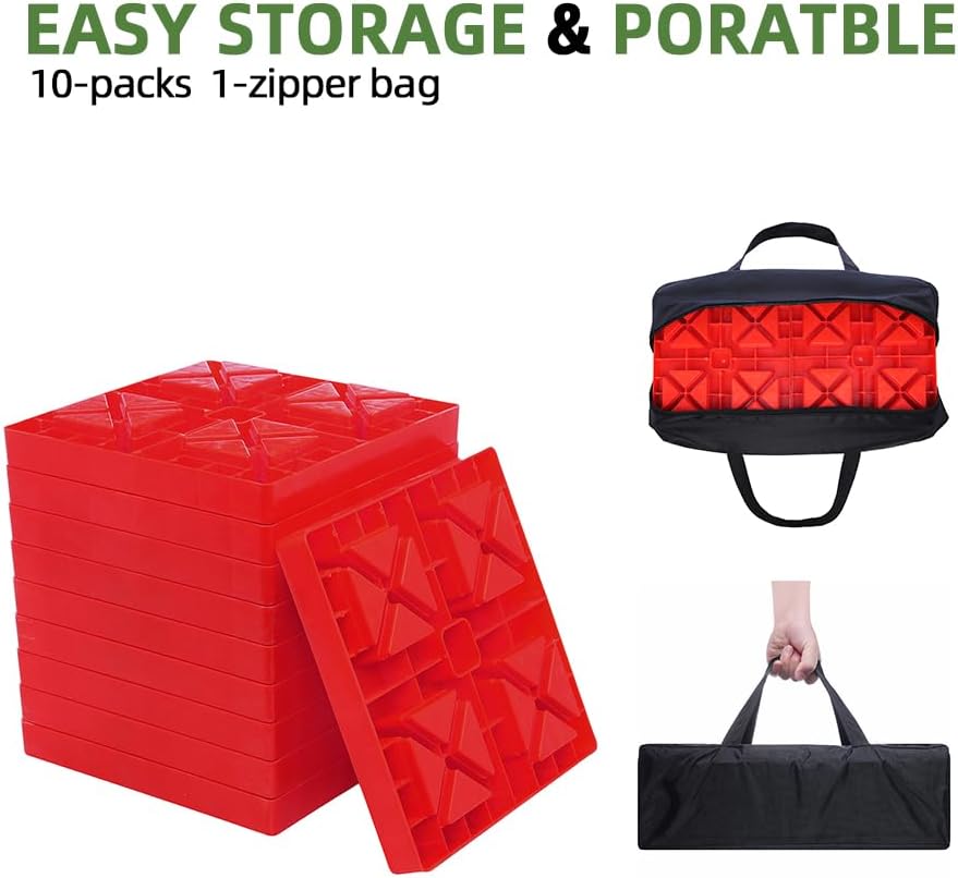 RV Leveling Blocks Heavy Duty Camper Leveling Blocks and Interlocking Design Camper Levelers 10 Pack with Packing Bag Carrying Red