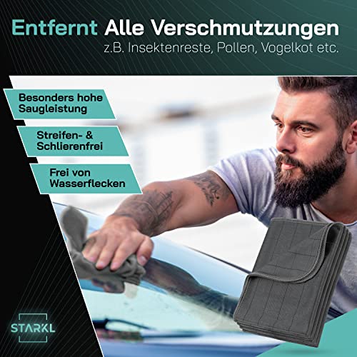 Foto von STARKL® 4X Mikrofasertücher für Autoscheiben, Fenster, Spiegel, Displays- Scheibenreinigungstücher Auto - Fenstertuch streifenfrei in 40x40cm - Carbontuch - fusselfreie in 400GSM