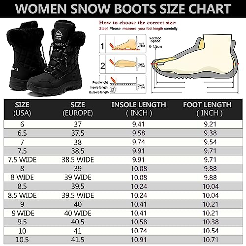 Earlde Women’s Snow Boot With Waterproof Lace Up Mid-Calf Outdoor Winter Deep Tread Rubber Sole #TOP1