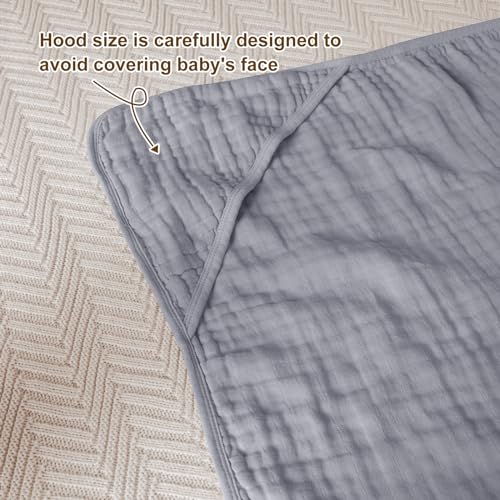 Image of david's kids 2 Pack Hooded Baby Towels, 100% Muslin Cotton 6-Layer Ultra Soft Breathable Absorbent Baby Bath Towels for Infant and Toddler, Newborn Essentials, Large 32x32Inch, White & Grey