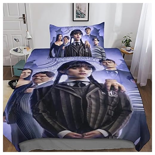 Wednesday Ropa De Cama Juego De Funda De Edredón con Estampado De Efecto 3D La Familia Addams Luxe para Niños Y Adultos, Juego De Cama De Microfibra Single（135x200cm）