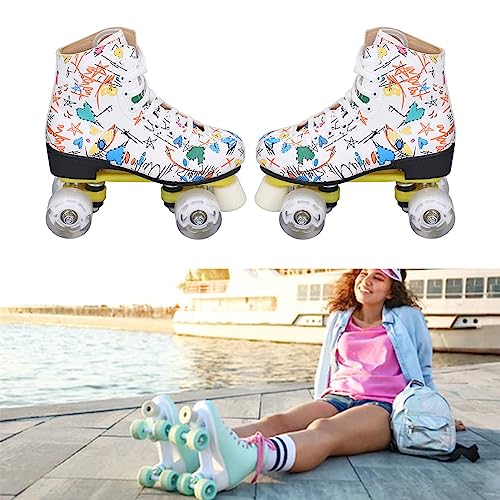 Patins de 4 rodas, patins de fileira dupla, patins de graffiti, sapatos de patinação, patins brancos