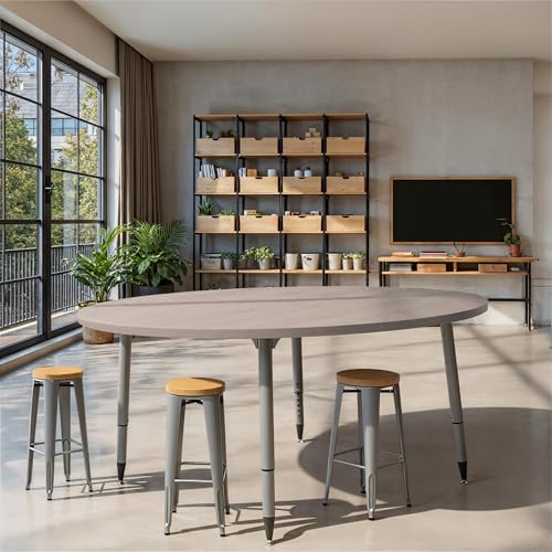 Image of Adapte Commercial Classroom Activity Table - 60 inch Round Woodgrain, ADA Compliant Tapered Legs with Glides & Casters, Adjustable Height 22-34 inch Wheelchair Accessible, School & Office Furniture