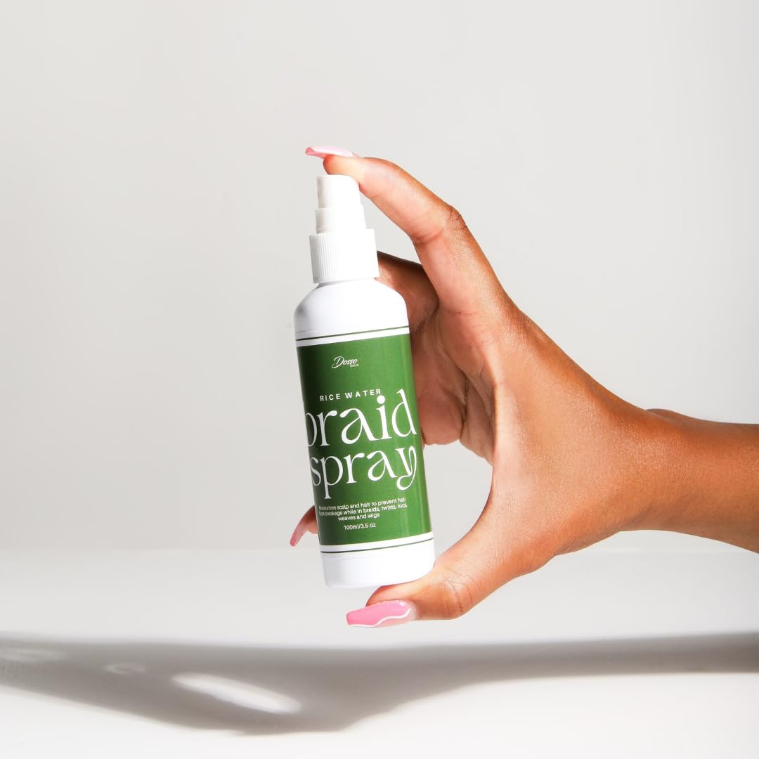 Dosso Beauty Rice Water Braid Spray, Spray Moisturizer for Box Braids, Twists & Locs, Prevent Breakage & Moisturizes Scalp, 100 ml, 3.5 oz