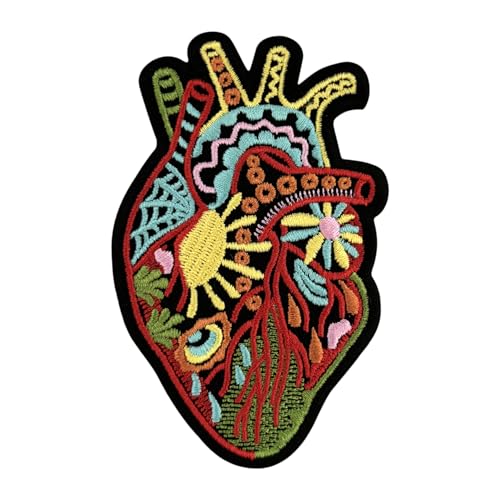 Urbanski Patch Cuore anatomico con motivo colorato toppa ricamata termoadesiva 10 x 6 cm | Applicazione da stirare o cucire