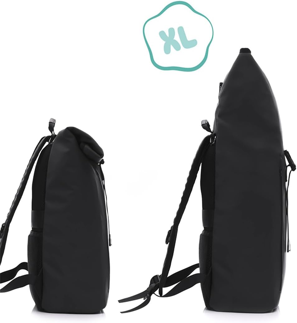 Backpack Waterproof Leather Baby Diaper Bag For Mom Dad Outdoor Travel Camping Hiking Beach Laptop Dry Bags (Black)