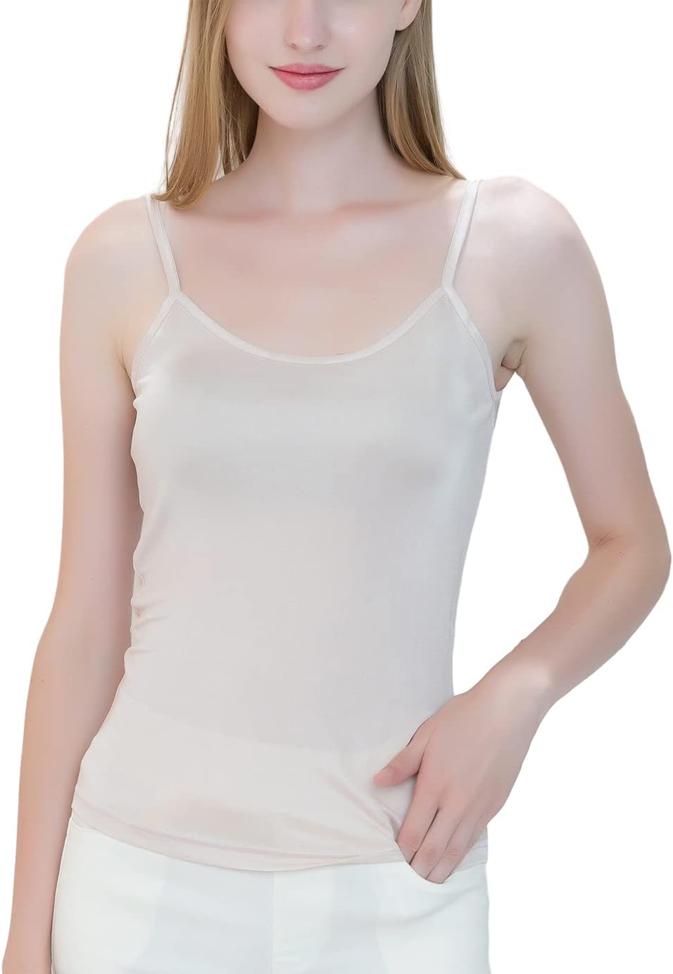 METWAY Womens Silk Camisole/Spaghetti Strap Mulberry Silk Cami Tops/Stretchable Real Knit Silk Tank Undershirt for Layerling - Image 3