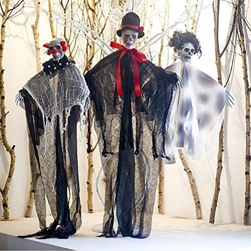 Yeefox 3 Pieces Hanging Skeleton Ghost Halloween Decorations Hanging Ghost Grim Reaper for Front Yard Patio Lawn Garden for Halloween Decorations
