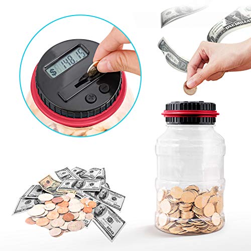 Large Piggy Bank for Adults Kids, Vcertcpl Digital Coin Counting Bank with 1.8L Capacity, Great Coin Bank Money Jar for Adults Kids with Saving Goals, Designed for All US Coins (Red, Large) - Thumbnail 4