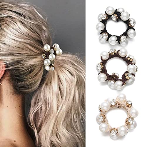 E EMZHOLE Elastic Hair Accessories - Black and Brown Scrunchies, Crystal Hair Ropes for Women and Girls (Pack of 3)