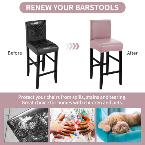 Image of YISUN Bar Stool Covers, Stretch Waterproof PU Bar Stool Slipcover Removable Washable Bar Stool Chair Covers, High Chair Cover with Elastic Bands (Rosy Brown-4 Pack)