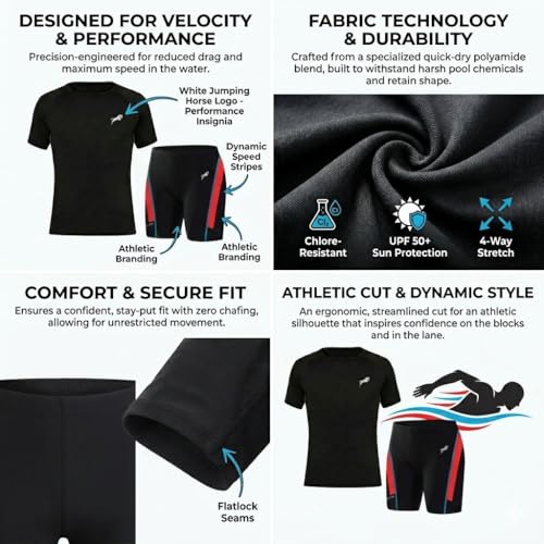 Image of JUST RIDER Swimwear Half Sleeve T-Shirt and Shorts for Men & Women Men's Swimming T-Shirt and Swimming Shorts Set, Polyester, Quick-Dry, Chlorine-Resistant, Flatlock Seams