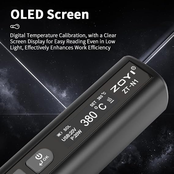 Soldering Iron 96W, ZOYI N1 Smart Electric Soldering Station with OLED Display, Fast Heating Adjustable Temperature Soldering Kit, PD/QC USB-C Charging, Precision Welding Tool for Electronics Repair