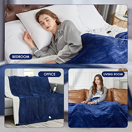 BOMOVA Electric Heated Blanket Throw with 10 Heating Levels & 8 Hours Auto Off, Sherpa Overheating Protection Blanket with Fast Heating, Machine Washable, Home Office Use, 50" x 60"
