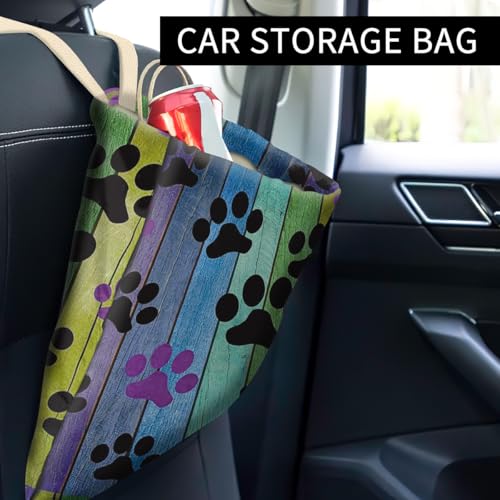 Image of Car Trash Can, Cute Car Trash Bag, Hanging Car Organizer, Rainbow Dog Paw