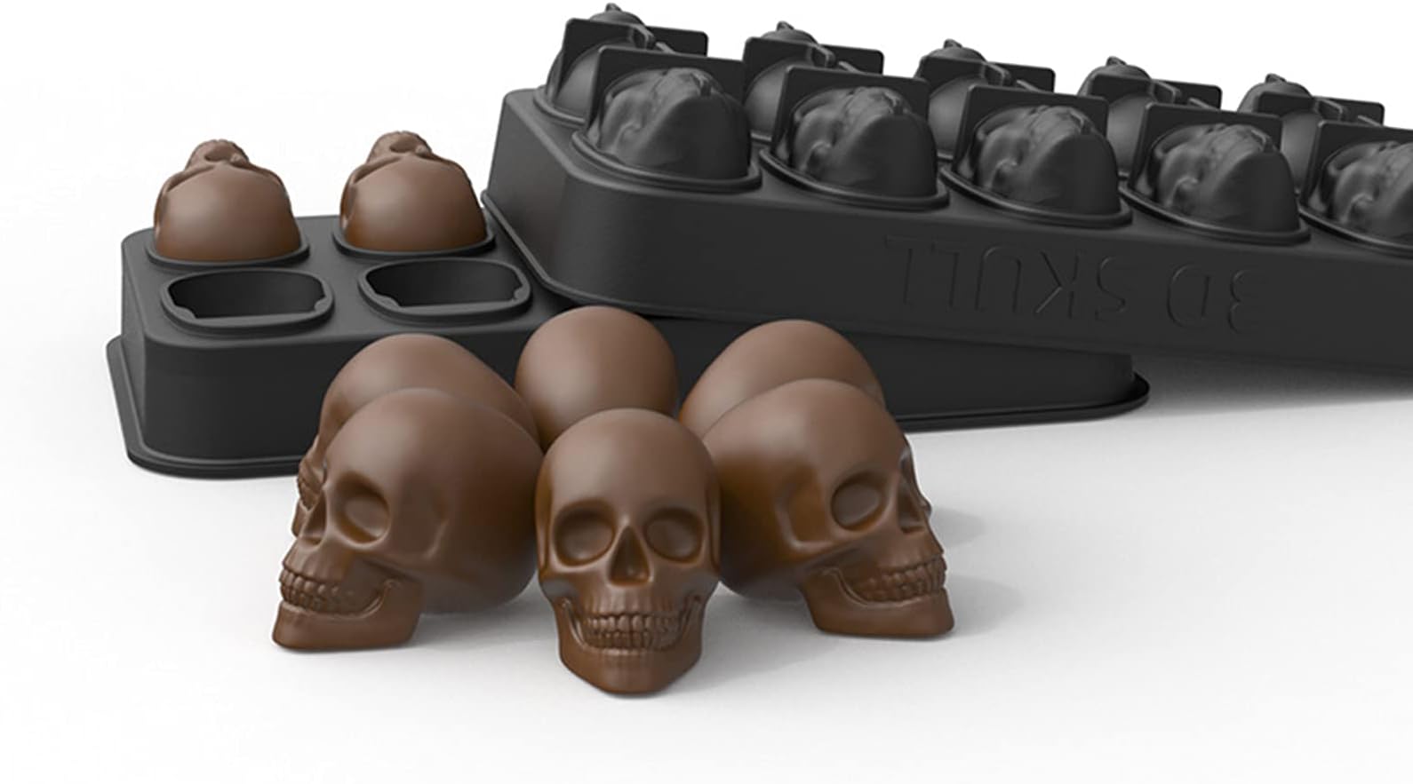 RoseFlower 3D Silicone Skull Ice Cube Mold Tray with Lid Ice Cube Makers Freezer Baking Mould, Skull Chocolate Moulds, Candy, Jelly, Biscuit, Mousse Cake Mould for Halloween Party (1 *10 Skulls Cubes)
