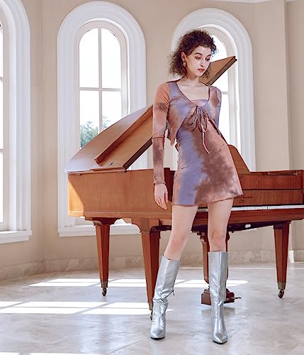 Modatope Tall Boots For Women Silver Metallic Boots Knee High Boots Faux Crocodile Boots Thigh High Long Boots Size 10 #TOP3