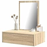 Coiffeuse de qualité supérieure en panneau de particules massif avec surface texturée en chêne Sonoma - Finition écologique et durable pour les routines de soins quotidiennes. La surface mate confère à la coiffeuse murale une esthétique moderne, tandis que le matériau robuste (capacité de charge de 15 kg) garantit des années d'utilisation. Idéale pour les acheteurs soucieux de l'environnement qui apprécient la qualité durable des meubles.