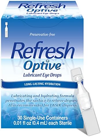Refresh Optive Lubricant Eye Drops, Preservative-Free, 0.01 Fl Oz Single-Use Containers, 30 Count, Packaging May Vary