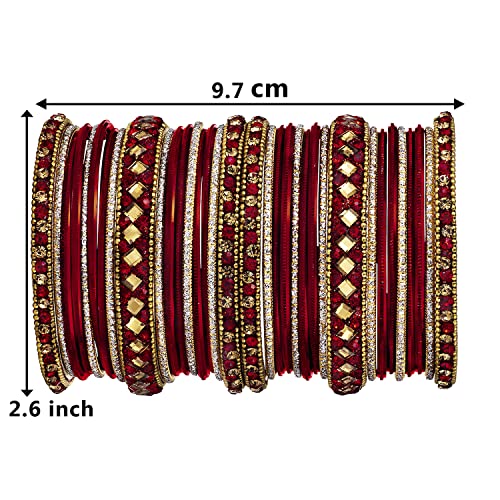 Aheli Ethnic Colorful Metal Bangles Chudha Set Stone Studded Bangle Set Indian Wedding Wear Fashion Jewelry Gift for Women Blue4