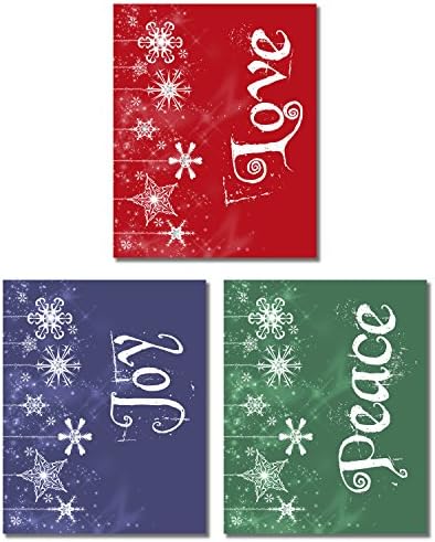 Peace Joy Love Wall Art Photos - Set of 3 (8 inches x 10 inches) Prints - Christmas Holiday Decor