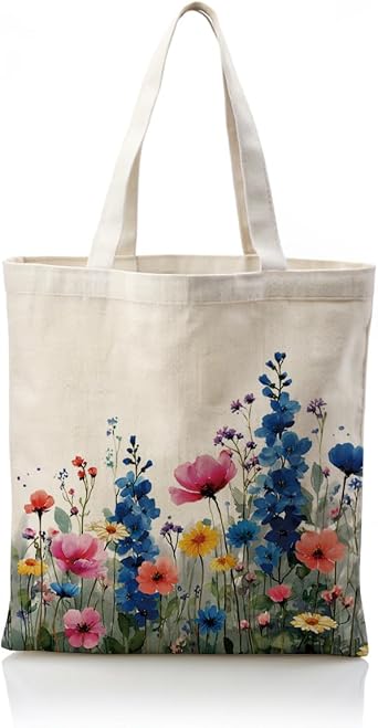 Floral Casual Tote Bag, Vibrant Flower Printing Reusable Shopping Bag, Nature Themed Totes, Aesthetic Canvas Tote Bags, Funny Shoulder Bags for Shopping Work Travel Beach