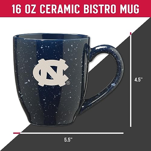 Image of Rico Industries NCAA North Carolina Tar Heels Navy Blue Personalized 16 oz Team Color Laser Engraved Speckled Ceramic Coffee Mug